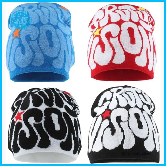 Y2K Graphic Letter Beanie Knitted Skull Cap Winter Warm Unisex Streetwear main image 4
